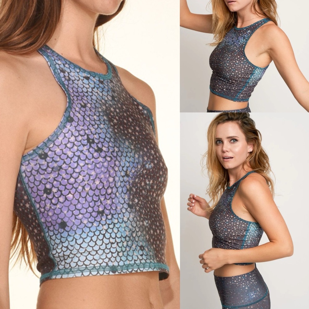 Teeki Mermaid Fairy Queen Teal Mermaid Crop Tank Top Large ✨ Made in USA